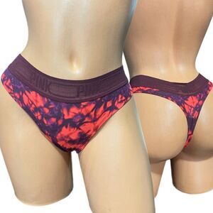 Victorias Secret Pink Cotton Extra Low Rise Thong panty maroon orange Tie Dye L